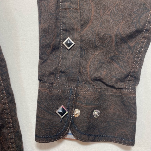 Panhandle Rough stock Shirt Pearl Snap Button Brown Paisley Front Pockets Plaid - Picture 2 of 11